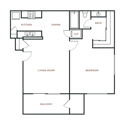 Artisan Oaks 1 Bed 1 Bath (Plan A) Floor Plan Image